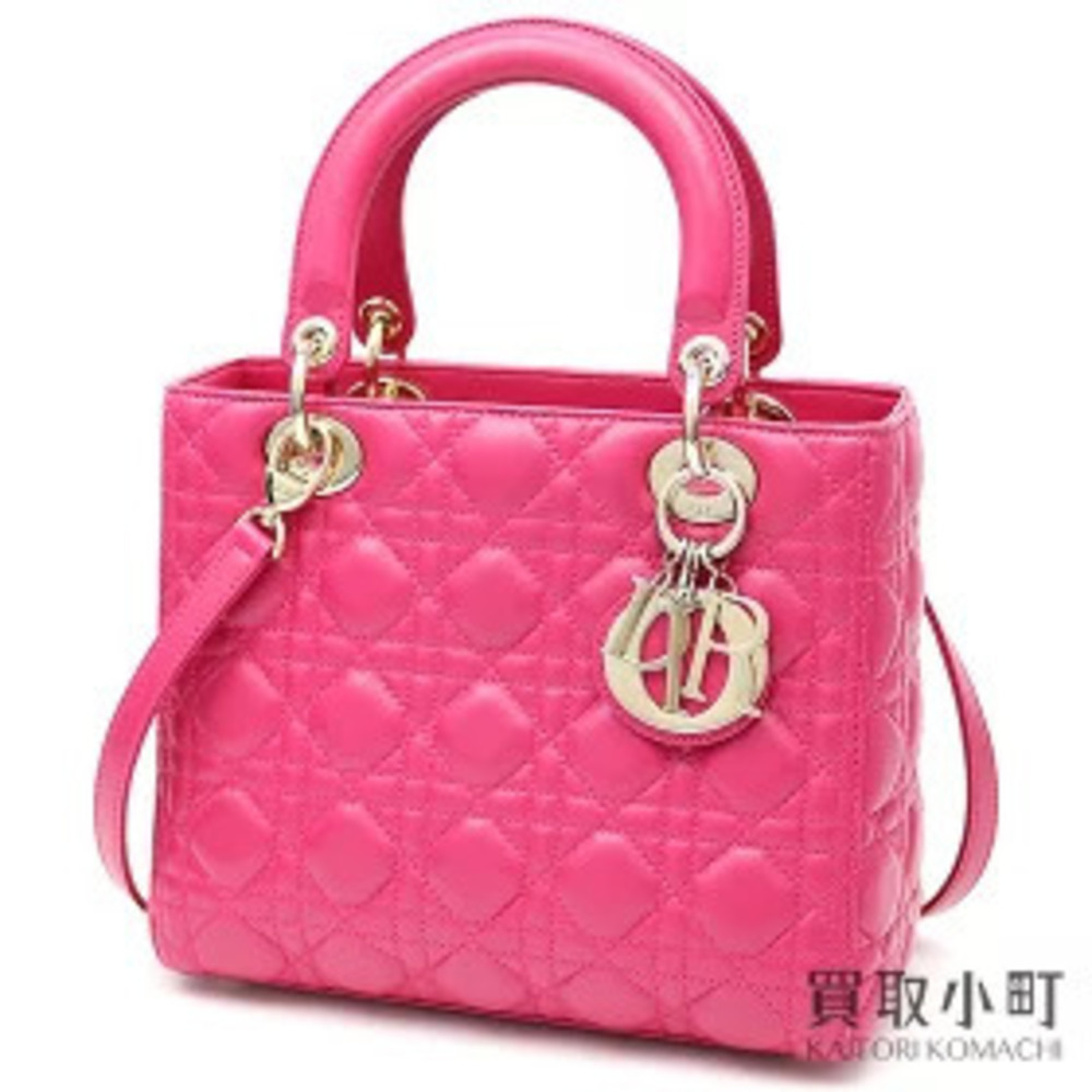 Dior Lady Handbag Cannage Stitch Lambskin Fuschia Pink Charm Shoulder Tote